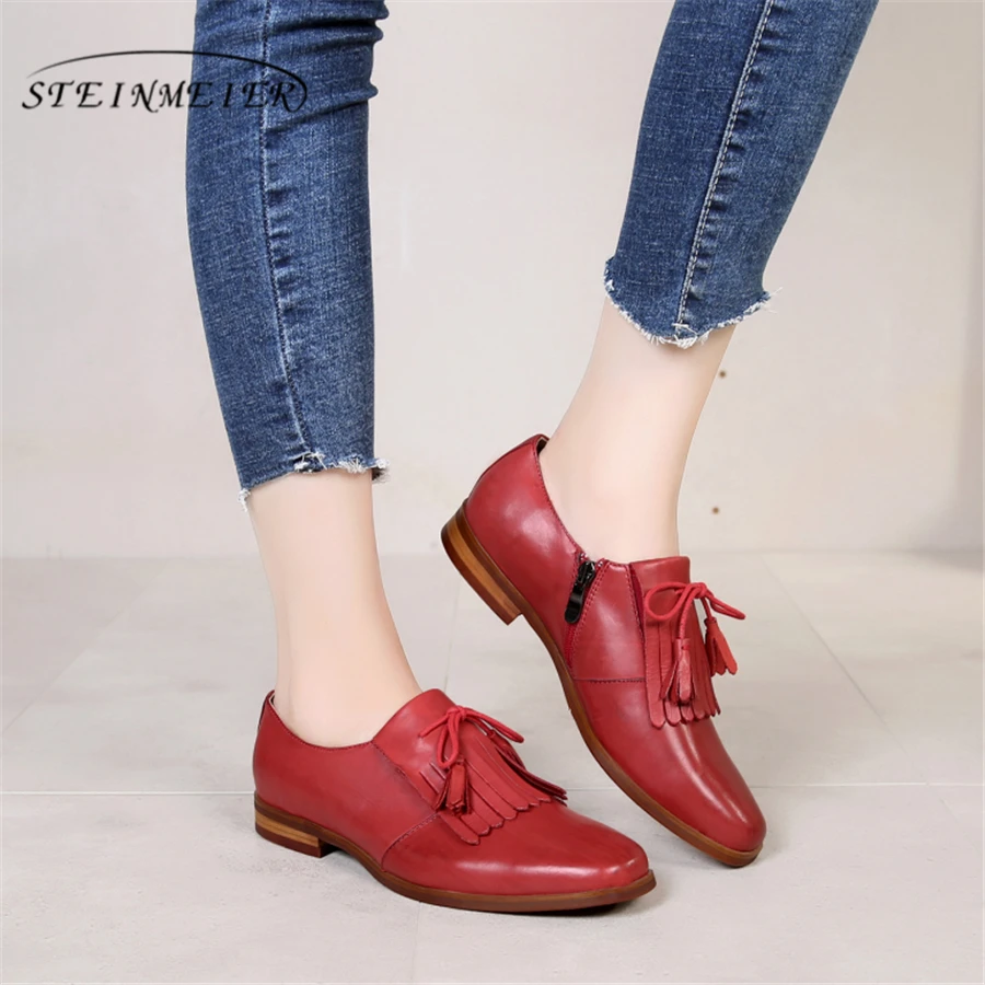 Женская обувь из натуральной кожи дизайнерские винтажные туфли на плоской