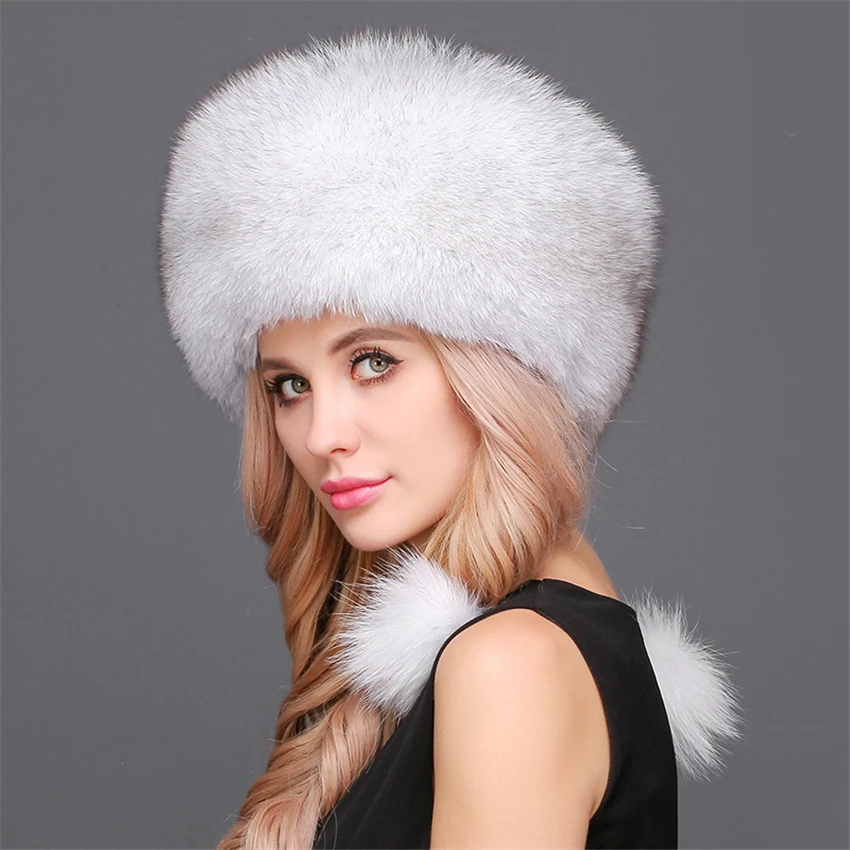 Женская шапка, зимние шапки, натуральный Лисий мех, помпон, шапки, женские шапочки, шапка из натурального меха енота, вязаные шапочки Skullies Beanies