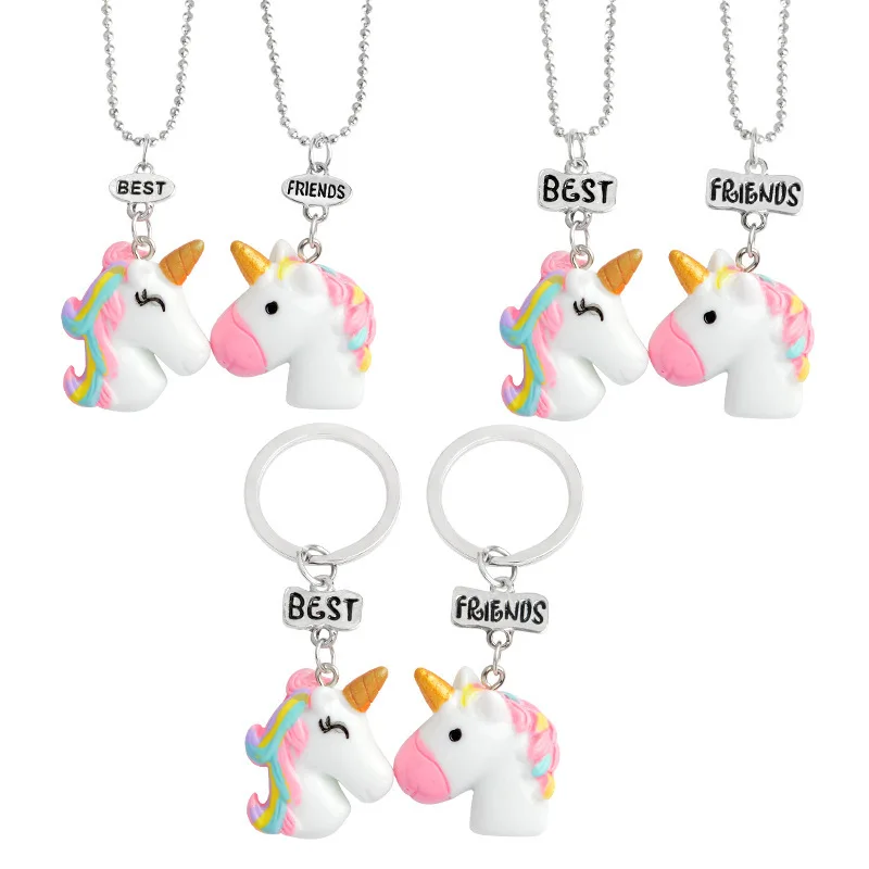 Новые летние 2 шт. комплект милый Единорог Цепочки и ожерелья Подвеска Эмаль пару