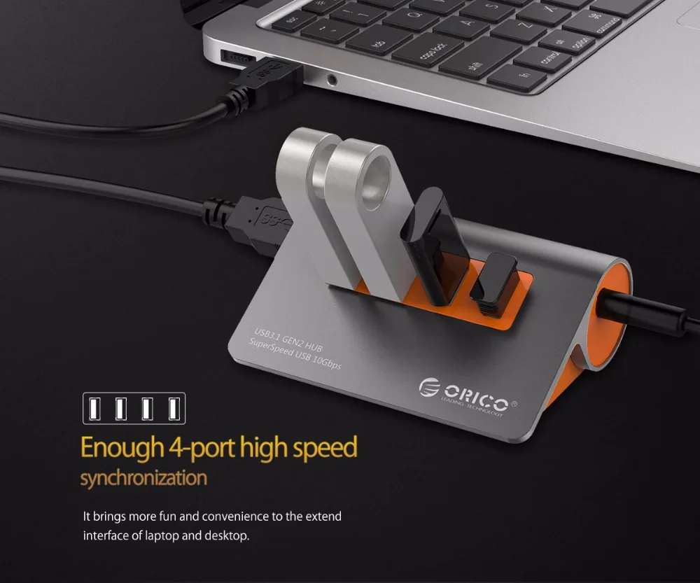 USB Сплиттер ORICO с 4 портами 3 1 10 Гбит/с usb хаб для передачи данных адаптером питания
