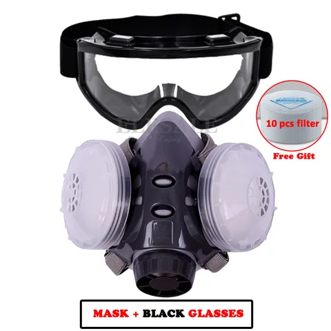 Новая Пылезащитная маска респиратор двойной фильтр полумаска для лица с защитными очками для плотника строителя полировка пыленепроницаемый + 10 фильтров