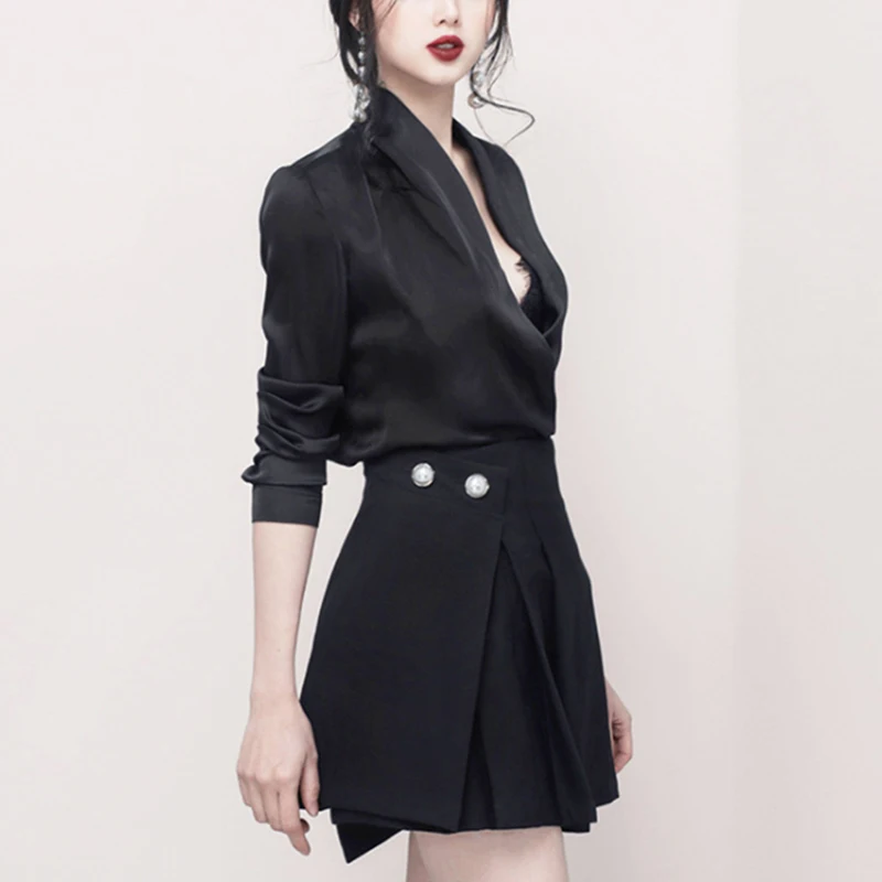 INDRESSME 2018 новые женские черные платья с V образным вырезом длинным рукавом Мини