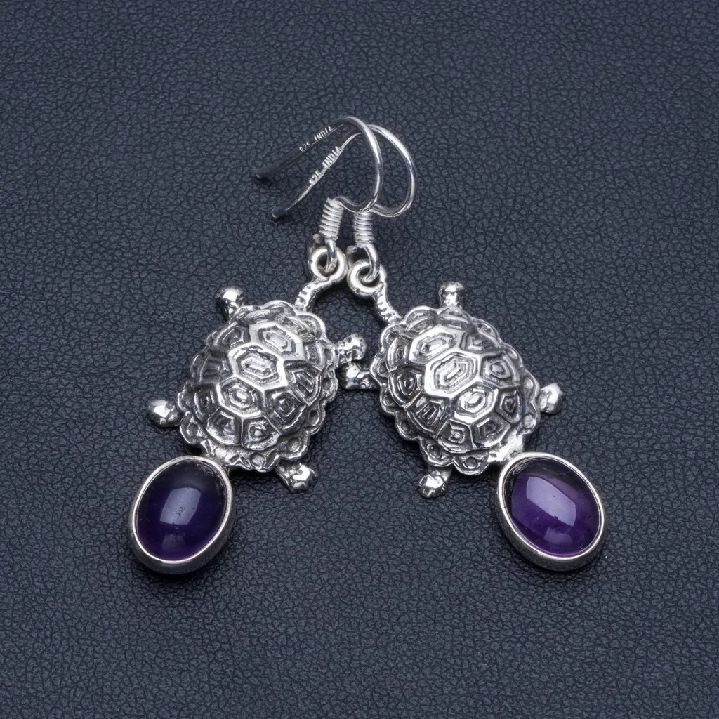 

Natural Amethyst Boho 925 Sterling Silver Drop Earrings 1 3/4" R1377