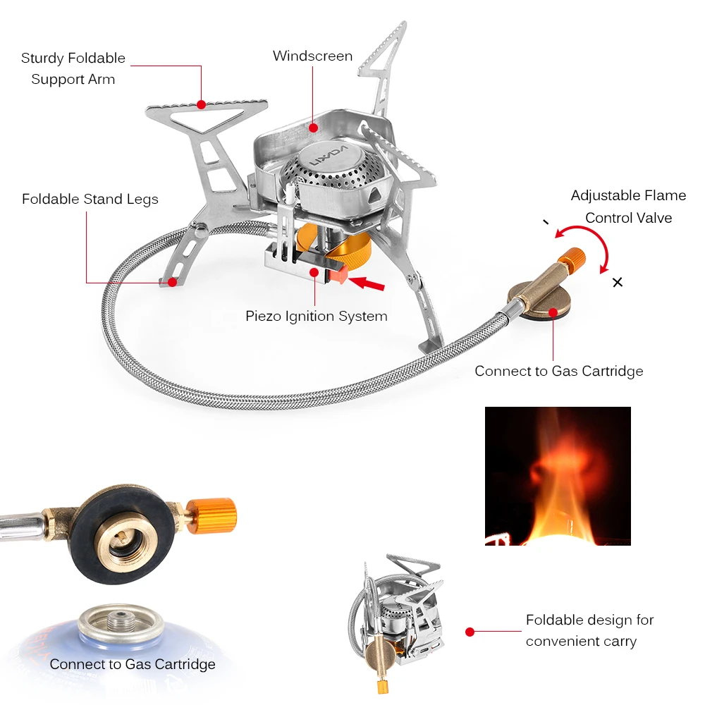 Складная газовая плита Lixada складная ветрозащитная для кемпинга и пикника