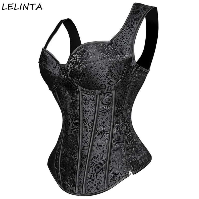 Black LELINTA женские черные корсеты для тренировок и бюстье, жилет на шнуровке с косточками, пуш-ап, облегающий корсет - Цвет: Black