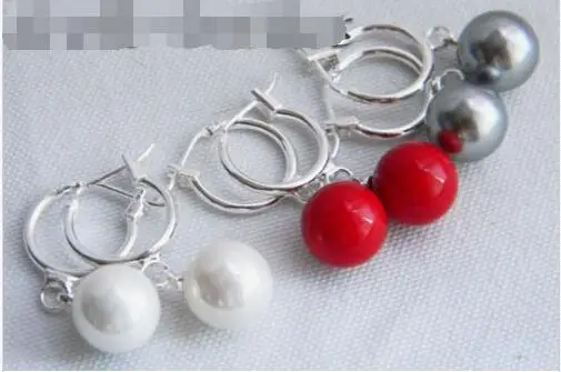 

Selling > 3Paris 10mm White Red Gray Shell Pearl Dangle Earring