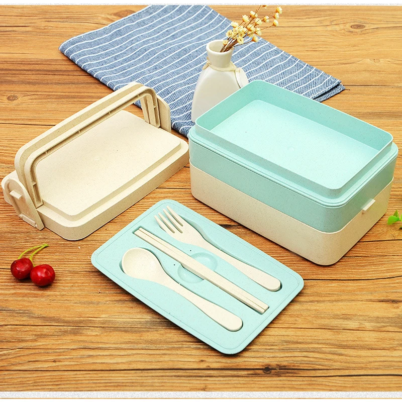 BPA Бесплатный Ланч бокс 3 слоя пшеничной соломы коробки для обедов бенто