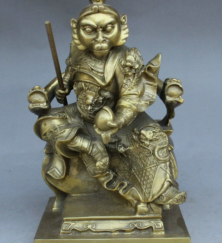 9 &quotдракон халат китайский XiYouJi Чистая латунь Обезьяна Король солнце Укун статуя