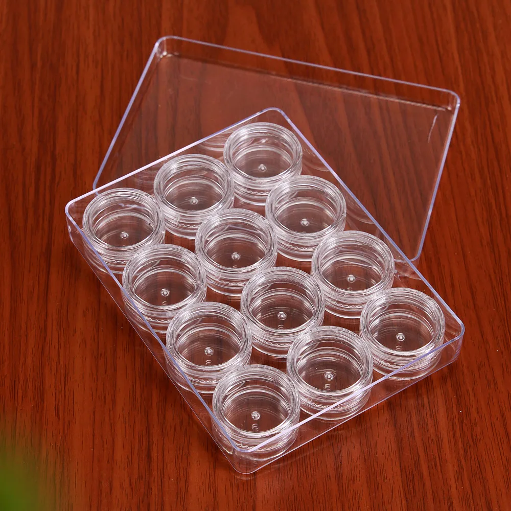Прозрачный пластиковый чехол для хранения 12 шт. круглые пустые банки стразы