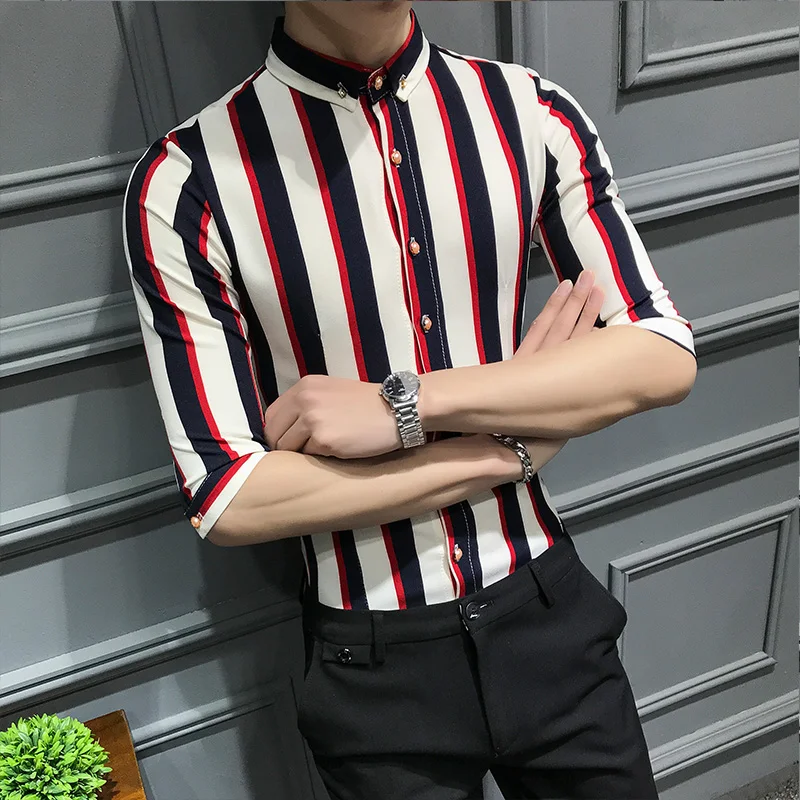 Мужская рубашка в полоску Camisa формальная деловая с коротким рукавом для клубной