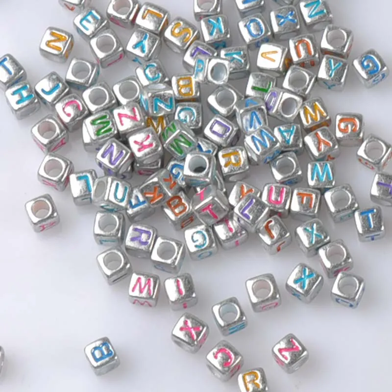 200 шт. 6x6 мм смешанный серебристый Акриловый Алфавит/буквы куб пони бусины для