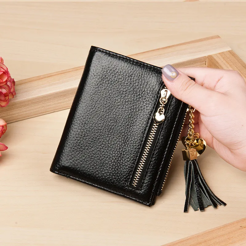 Real Genuine Leather Wallet Women Luxury Brand Cute Fringe Small Short Ladies Purses Zipper Coin Purse Pouch Card Holder | Багаж и сумки