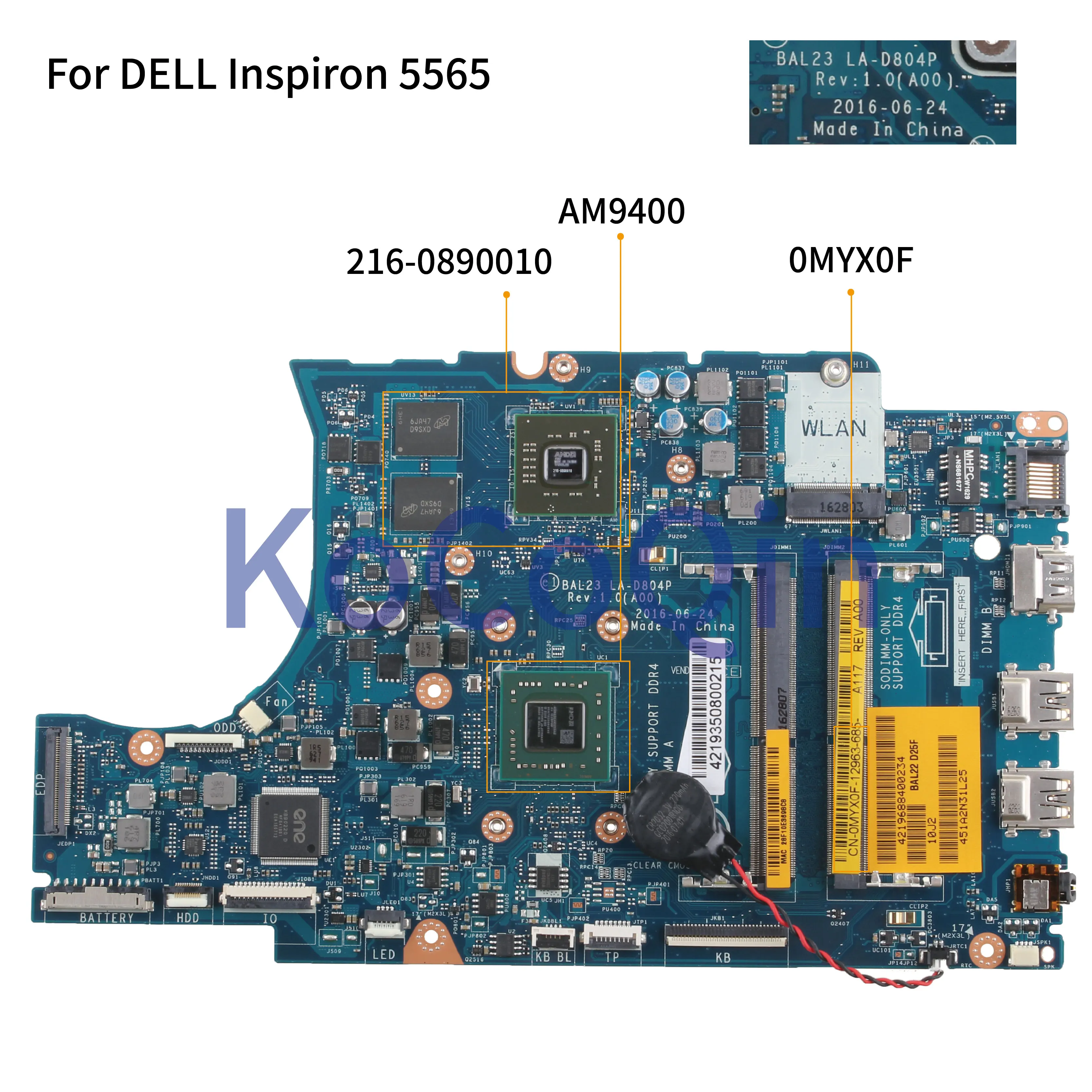 KoCoQin материнская плата для ноутбука DELL Inspiron 5565 A9 9400 AM9400 CN 0MYX0F BAL23 LA D804P 216