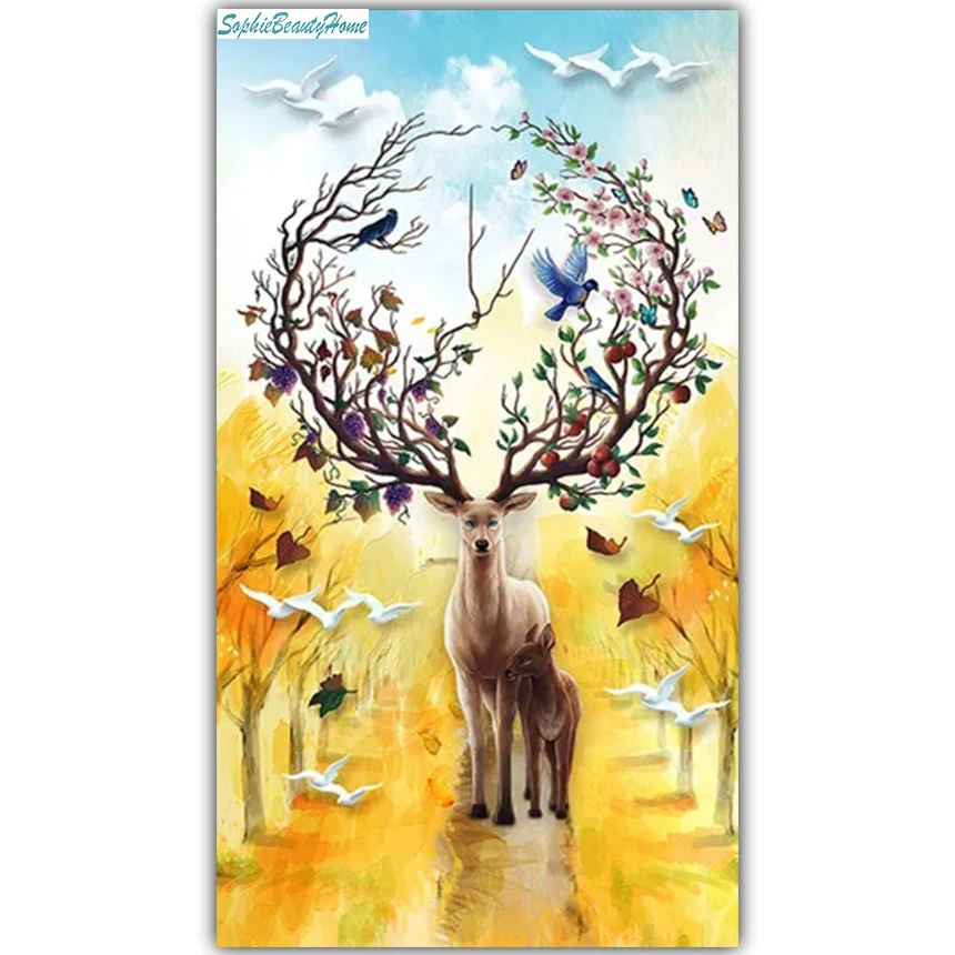 

Sophie beauty home 5D DIY diamond paint cross stitch embroidery fortune mother deer mosaic wall stickers gifts home decoration