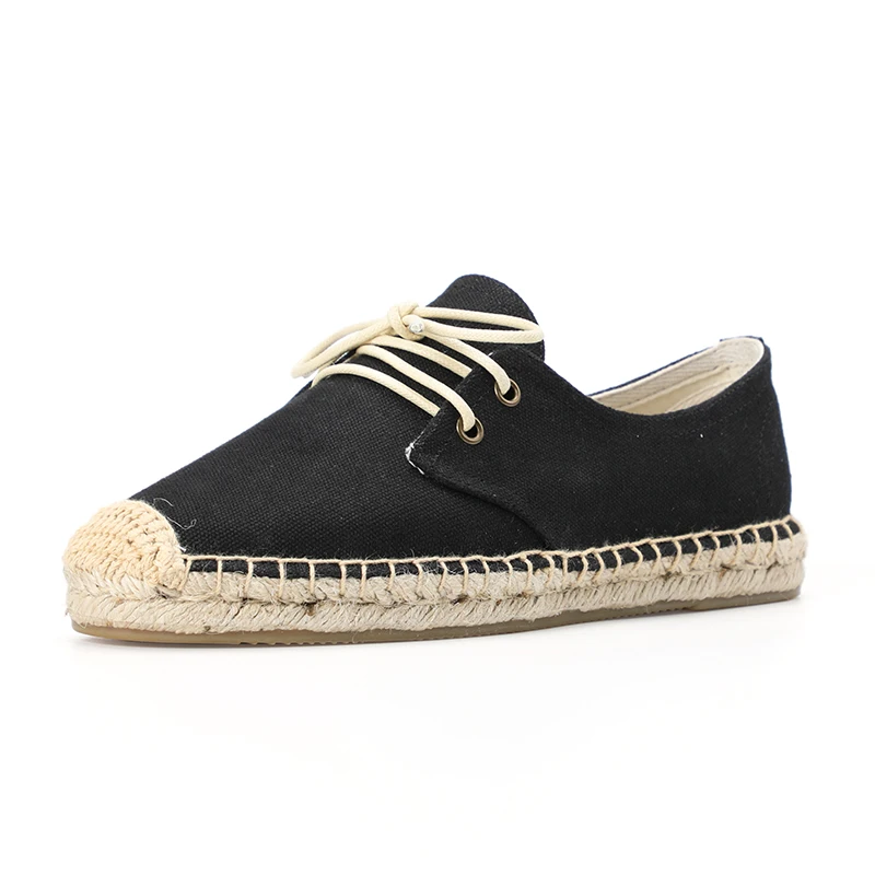 

Black color women flat lace up espadrilles sneakers