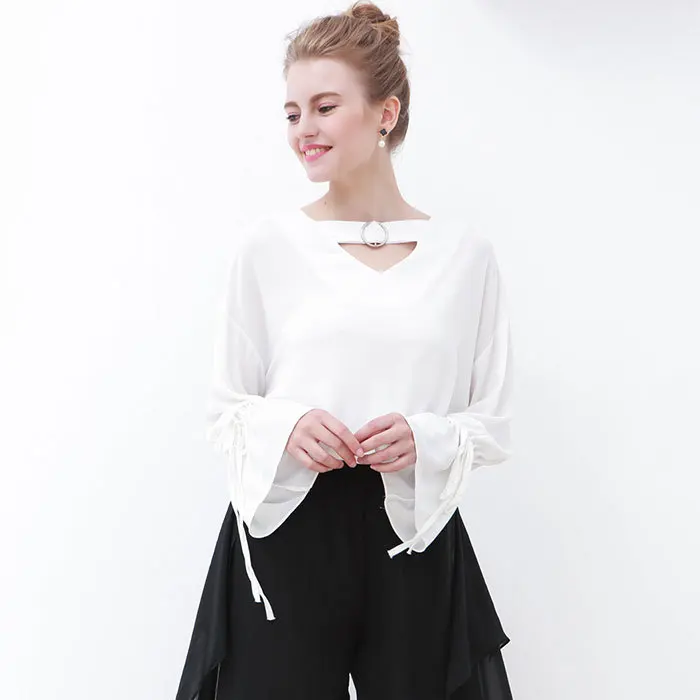 

Latest Design White Women Blouse Flare Sleeve Shirts Female Blusas OL Tops 2020 Spring Fashion Women Clothes RWS175046