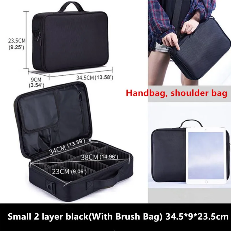 Small 2layer Black Высокое качество, профессиональная женская косметичка, большой органайзер, косметический чехол, для путешествий, большая емкость, чехол для костюма s, сумочка 25 - Цвет: Small 2layer Black