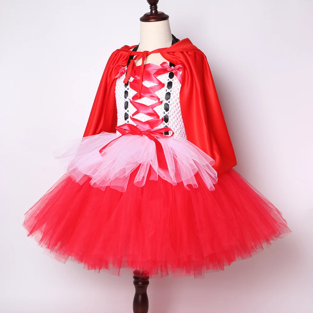Children Girls Little Red Riding Hood Tutu Dress with Cloak Kids Halloween Costumes White Girl Fancy Carnival Party Up | Детская одежда