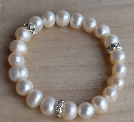 

Stunning Pearl Jewelry,AA 8-9MM 8 Inch White 100% Real Freshwater Pearl Bracelet,Natural Pearl Crystal Bangle Fashion Jewelry