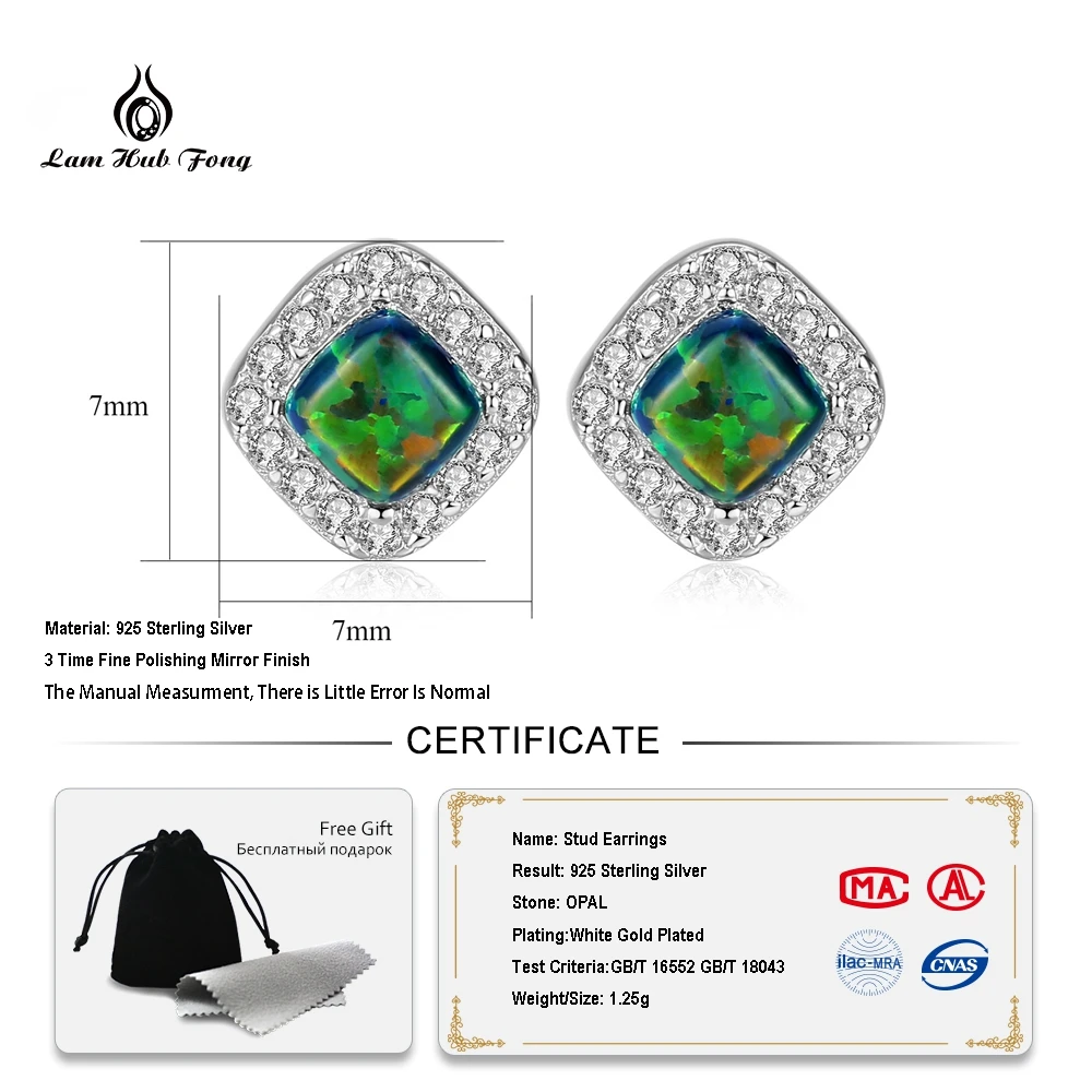 Simple rectangle CZ Stud Earrings Green Blue Opal 925 Silver for Women 3 Color Classic Fashion Jewelry OL Style Gift | Украшения и