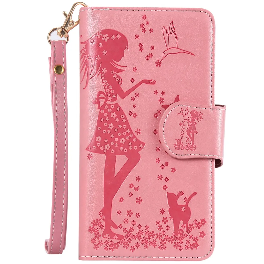 Card Slot Mirror Beautiful girl and cute cat case for Samsung Galaxy S10 plus Leather Beauty Female Handbag phone cases Coque |