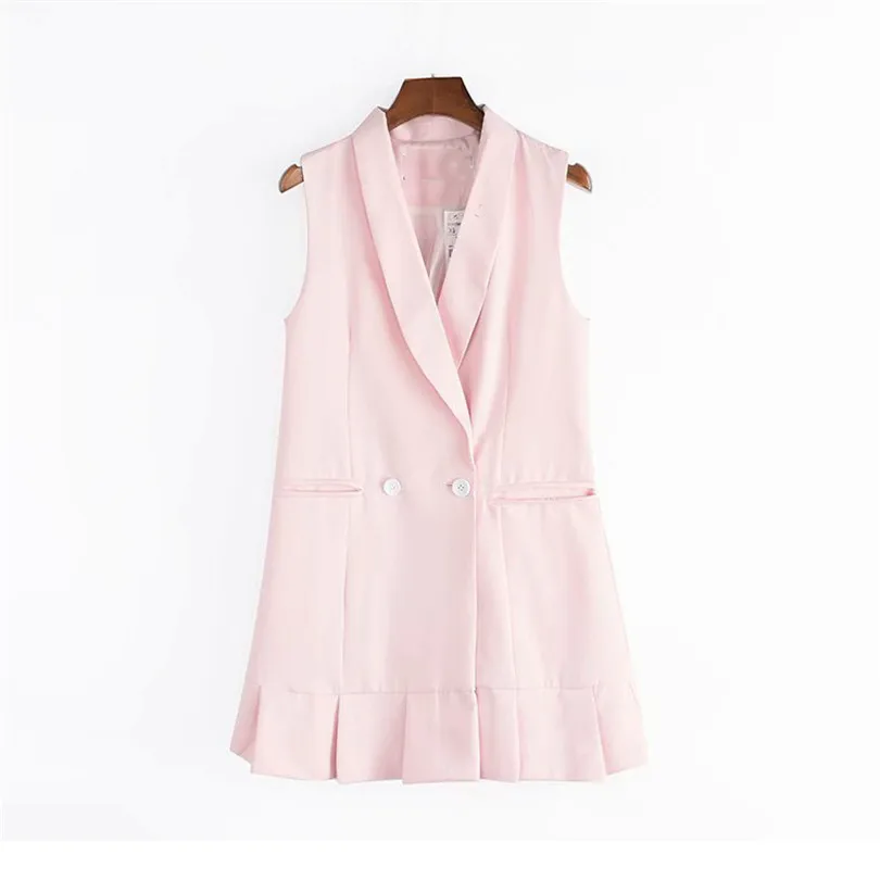 Женский элегантный длинный жилет без рукавов двубортный жилет однотонный жакет с карманами Повседневная Розовая белая Верхняя одежда Топы