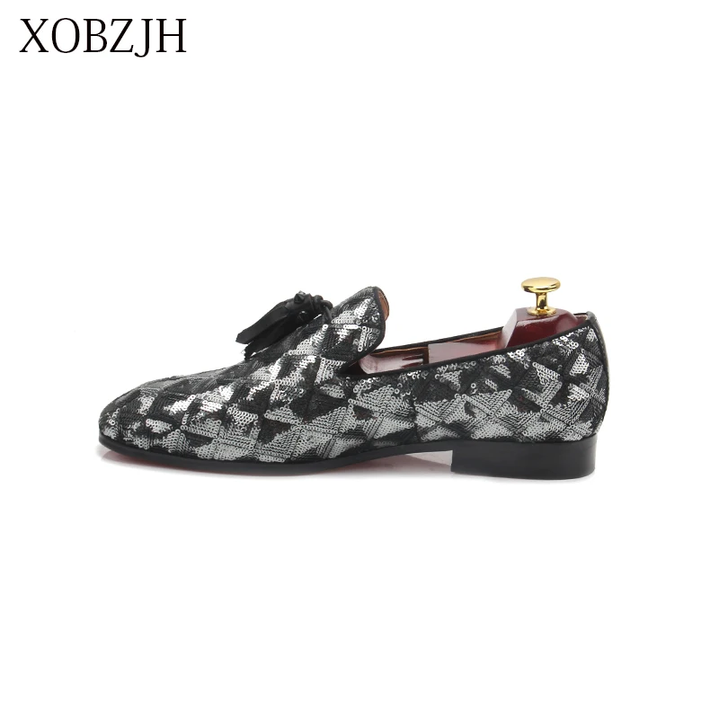 XOBZJH Fashion Business Dress Men Shoes 2019 New Sequin Cloth Men'S Suits Wedding Party Slip On Work Gray Big Size | Обувь