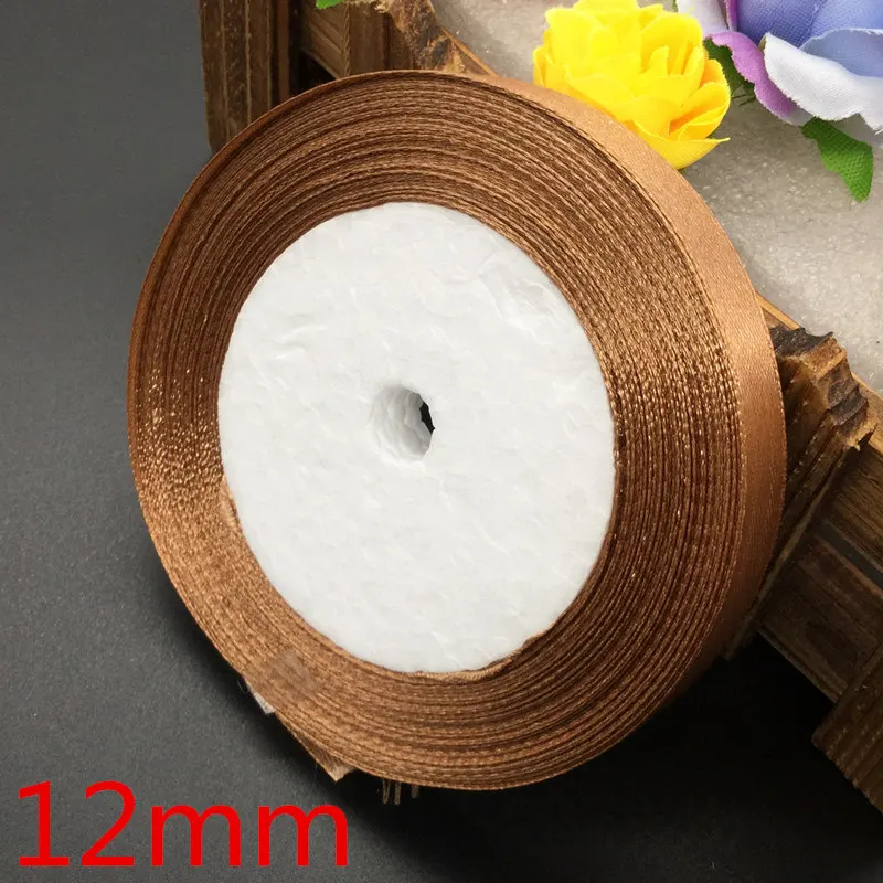 12mm 25 ярдов 30# коричневая шелковая атласная лента для украшения свадебной вечеринки подарочная упаковка Рождественская Новогодняя одежда швейная ткань подарочная лента - Цвет: 12mm
