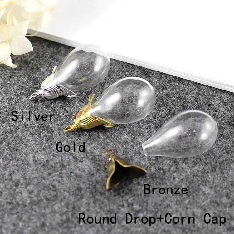 Silver Corn Cap 2 шт 31X18 мм круглая капля Нижняя лампа ваза стекло с витыми металлическими колпачками DIY стеклянные подвески-флаконы ювелирные изделия аксессуары - Окраска металла: Silver Corn Cap