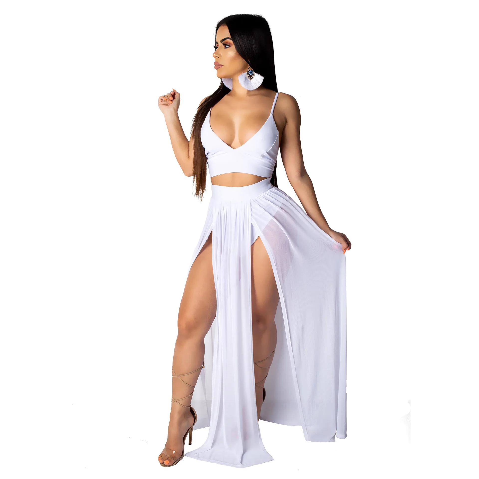

New Suit-dress Sexy Camisole Chiffon Sagging Beach Dress Lady Party Strapless Two-piece Set