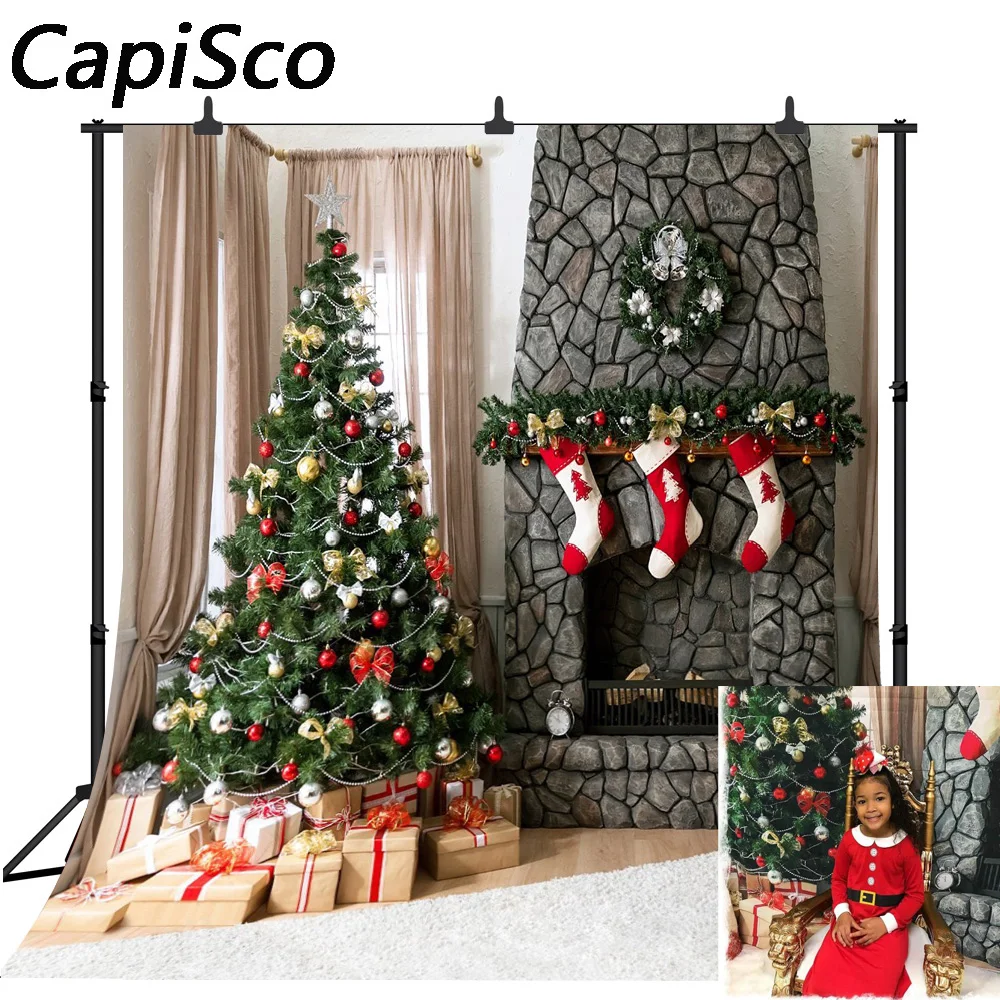 Capisco Fireplace Socks Gifts Decor Christmas Photography Backdrops Photo studio Backgrounds for Children Party Shooting | Электроника
