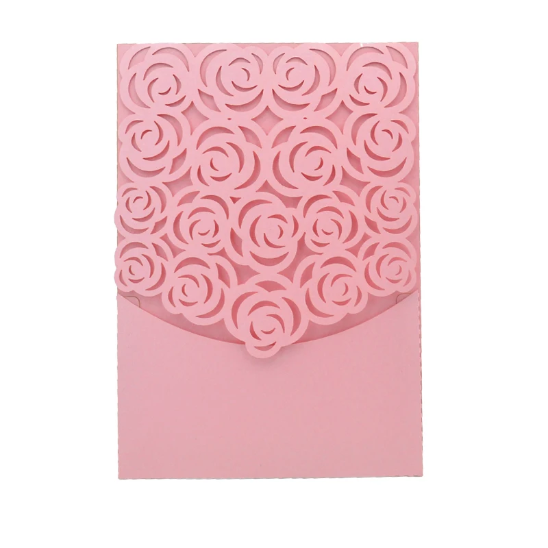 

Laser cut high quality classic rose style pocket wedding invitation card