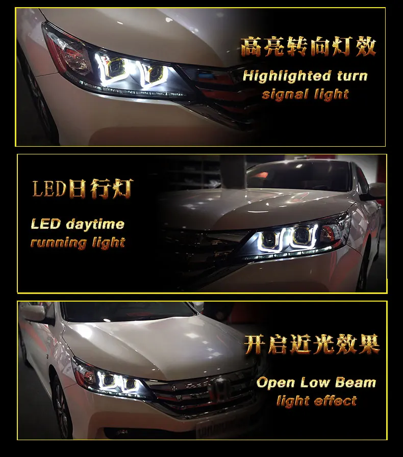 KOWELL автомобильный Стайлинг для Honda Accord 9 фары 2013- Accord 9 светодиодный фонарь светодиодный DRL Bi Xenon объектив Высокий Низкий Луч парка