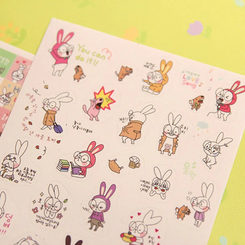 6 PCS Cute little Rabbit Book Sticker 15 CM Diary Scrapbook Calendar Notebook Label Decoration For Children Gift PVC Stickers | Игрушки и