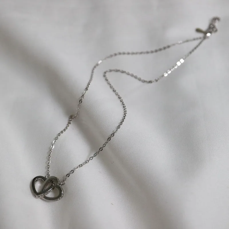 Trendy cubic zirconia double heart S925 sterling silver pendant necklace for women Simple Clavicle chain Valentine's day | Украшения и