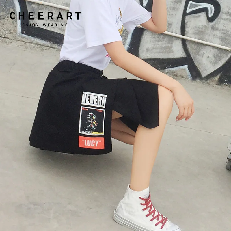 Женская Асимметричная юбка Cheerart черная камуфляжная мини с высокой талией