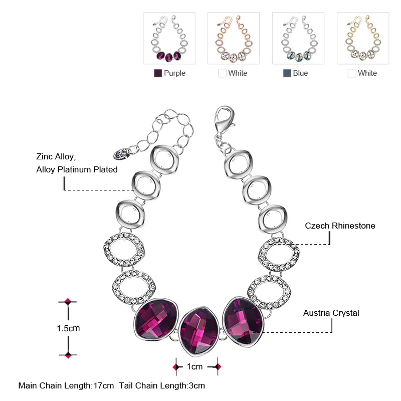 Женский браслет с овальными камнями Neoglory австрийские кристаллы и чешские Стразы