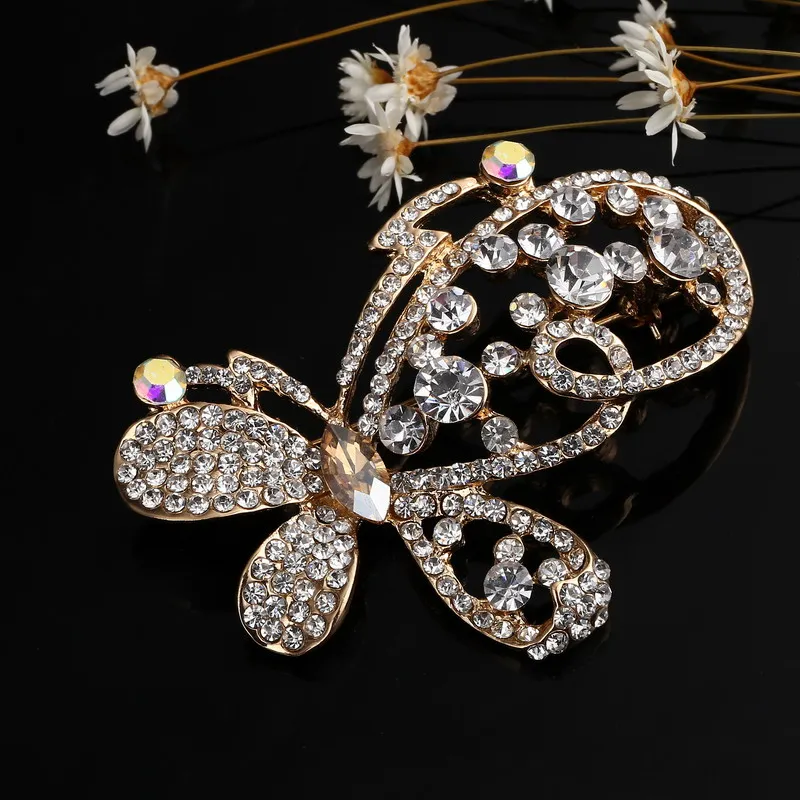 Оптовая продажа классическая золотая брошь Хрустальная Брошь В Виде Цветка