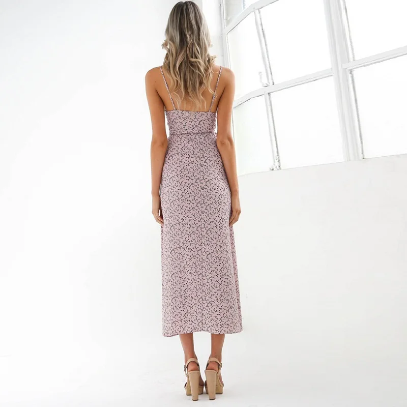 Ruffles Floral Printed Beach Boho Long Dress Women 2019 Summer Sexy V-neck strap Slit Lace Up Irregular Party Female | Женская одежда