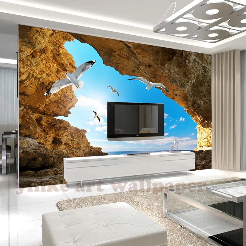 

Пользовательские обои 3D, синее небо, белое облако, Морская Чайка, пейзаж, Современное креативное искусство, Настенная роспись, ТВ и диван, фо...