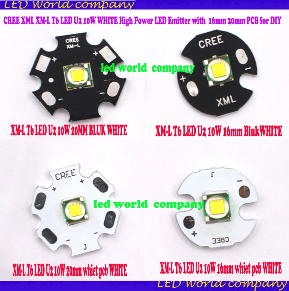 1 шт. CREE XML XM-L T6 светодиодный U2 10 Вт белый(6500 К-7000 к) высокомощный светодиодный излучатель с 16 мм 20 мм PCB для DIY