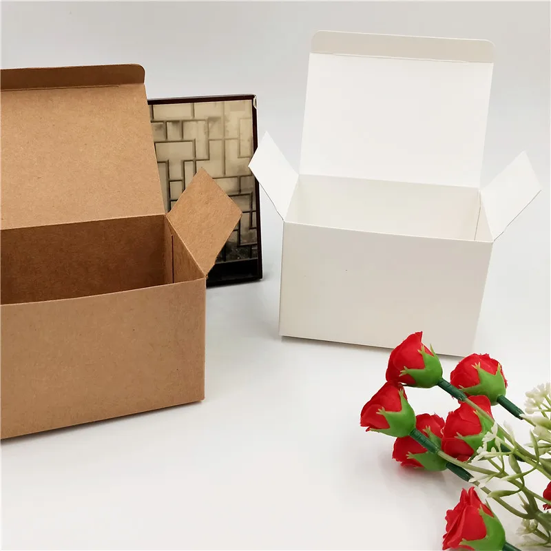 12Pcs/Lot 9x6x6cm Square Colorful Boxes With Stickers Ribbon Kraft Paper Pack Cases For Anniversary Wedding Party Cookies Cakes | Дом и сад