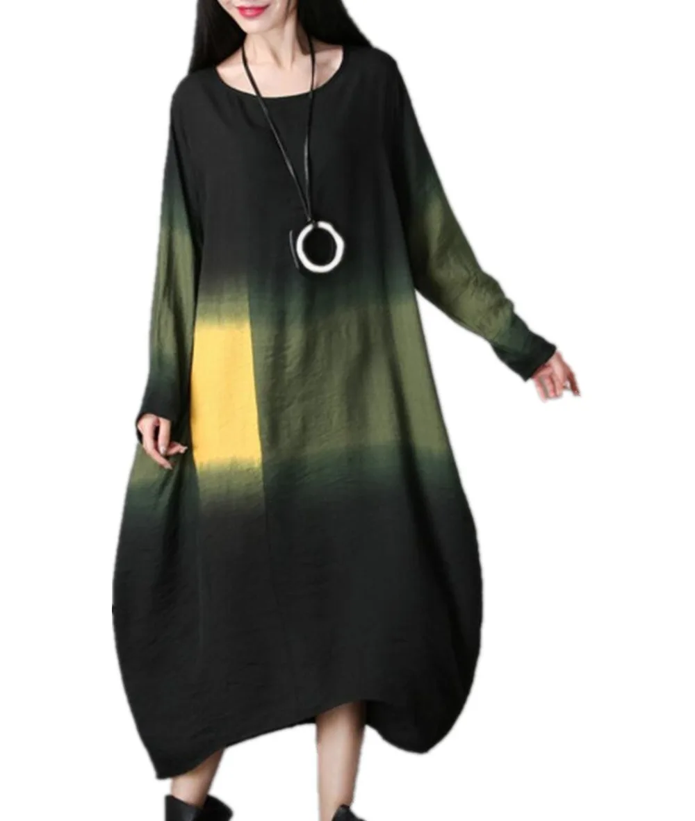 Yesno ad9 Для женщин Повседневное свободные градиент платье lagenlook 100% хлопок контраст