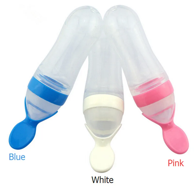 

90ml Infant Silica Gel Feeding Bottle With Spoon Food Supplement Rice Cereal Bottle Spoon Juice Cereal Feeding Spoon I0131