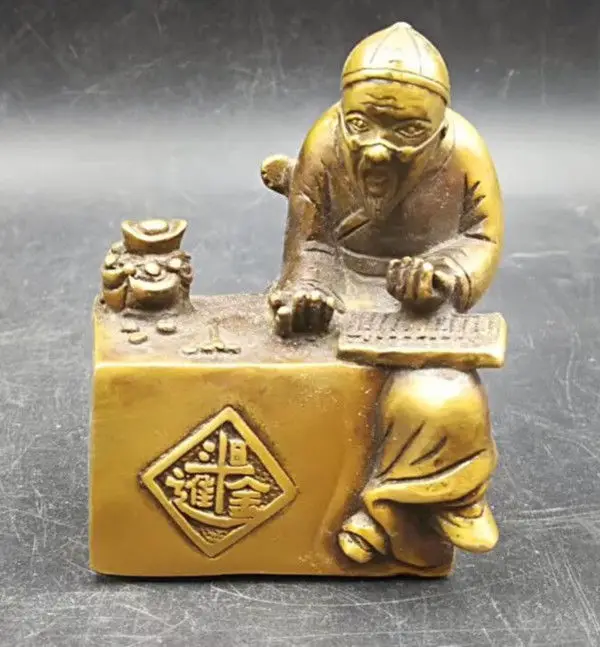 Китайская архаизовая латунная статуя богатства для стариков с аккуратным