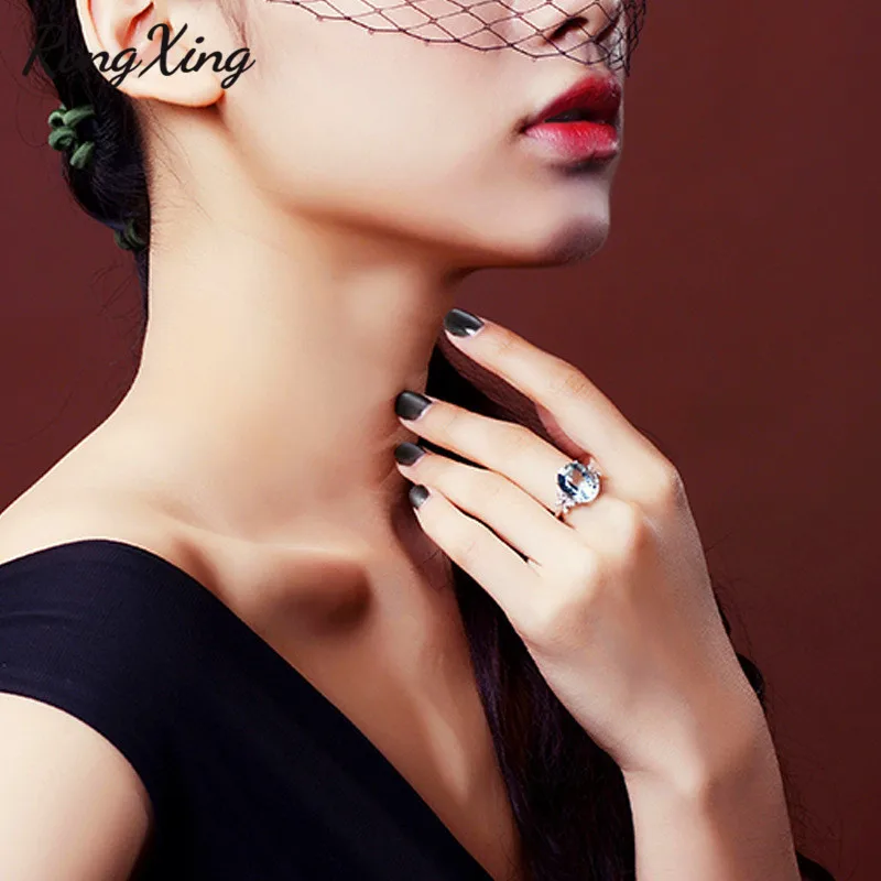 RongXing великолепные кольца с большим камнем прозрачный голубой камень Бабочка для