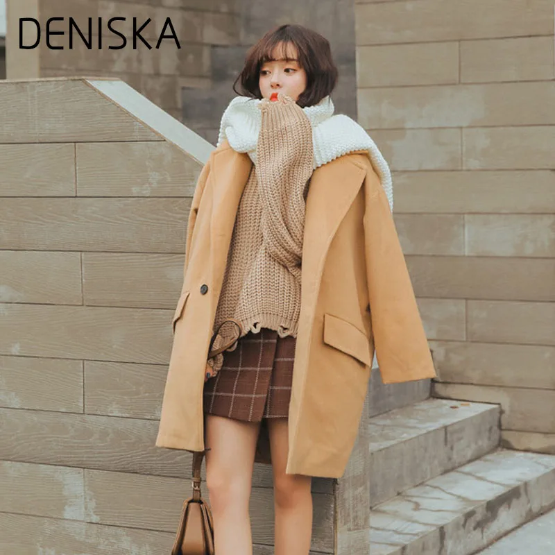 Дениска 2018 Новинка весны большой лацкане пиджака толстые шерстяные ветровка Для