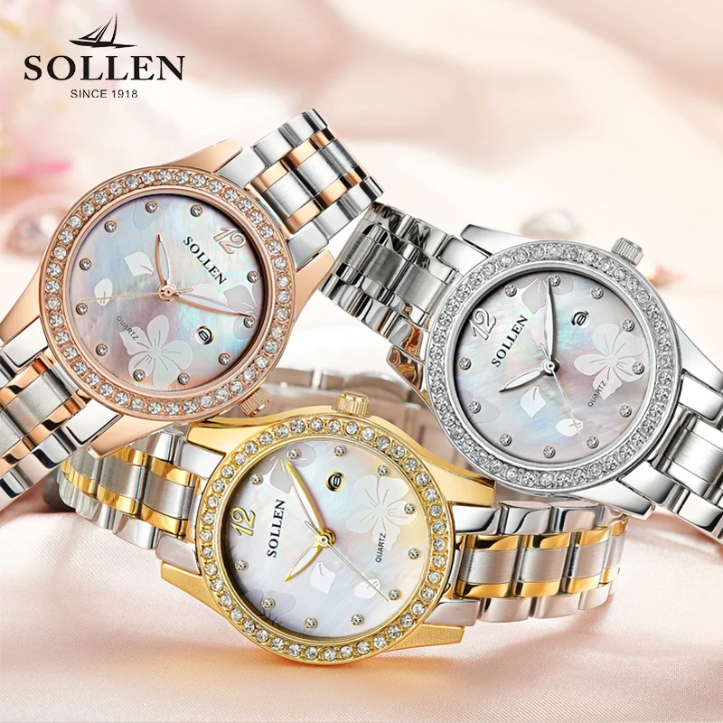 Reloj mujer SOLLEN Женские подлинные кварцевые часы женские новые модные стальные с