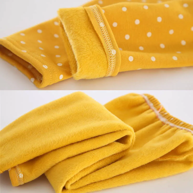 Детские леггинсы с флисовой подкладкой в горошек для девочек плотные теплые