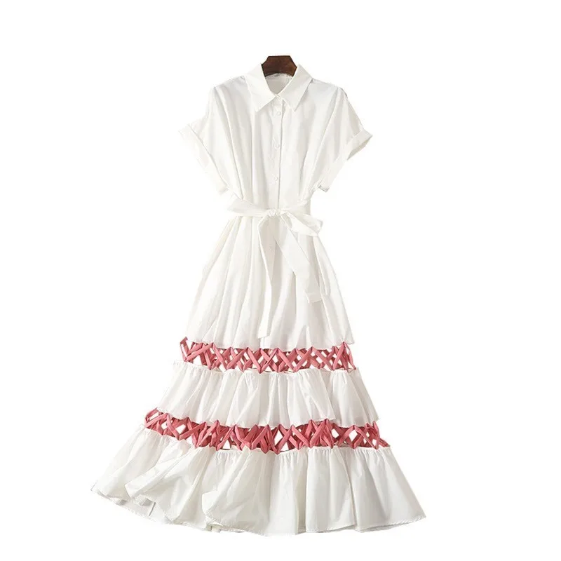 CHICEVER повседневное хит цветное женское платье с отворотом короткий рукав высокая